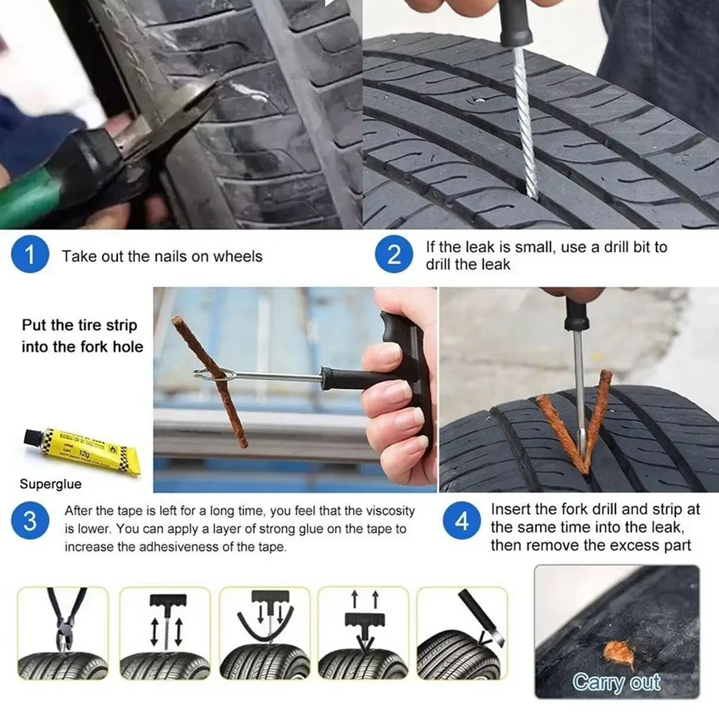 Tyre Puncture Repair Kit With 3 Seal Strips (5 Pcs Set)